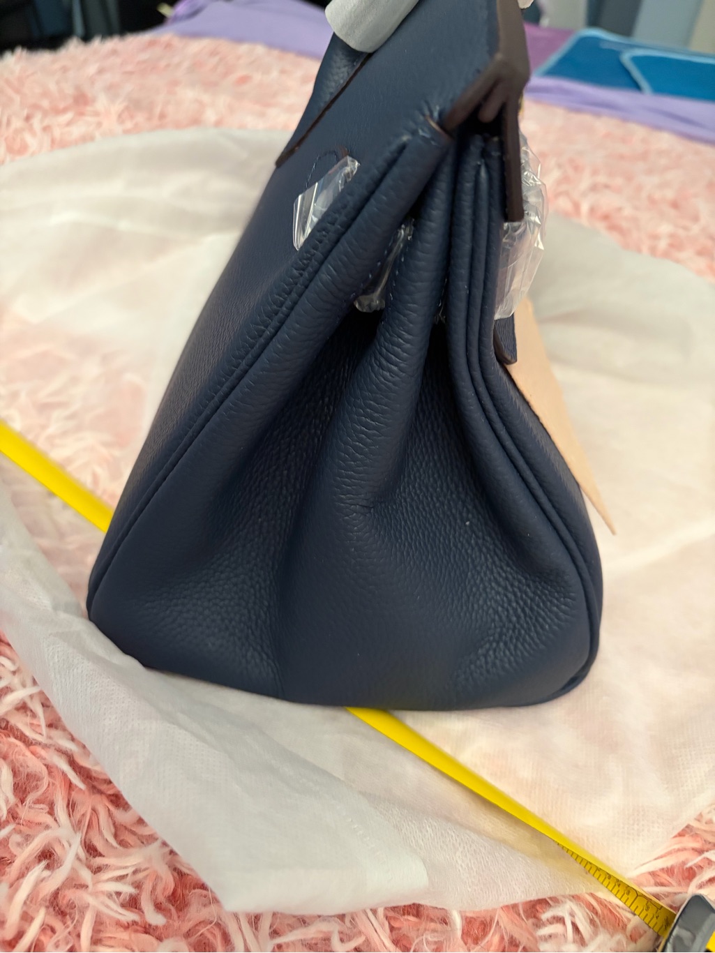 Structured Navy Leather Satchel With Gold-Tone Hardware By Tiffany And Fred — image 5 of 8